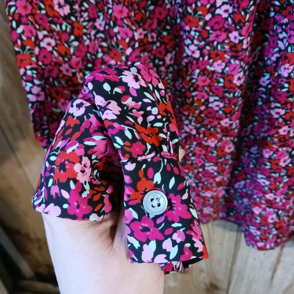 J.Crew Factory Dainty Floral Long Sleeve Peasant Blouse - Picture 3 of 9